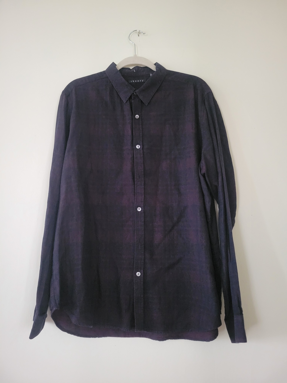 Theory Men's Deep Purple Long-Sleeve Button-Down Shirt XXL